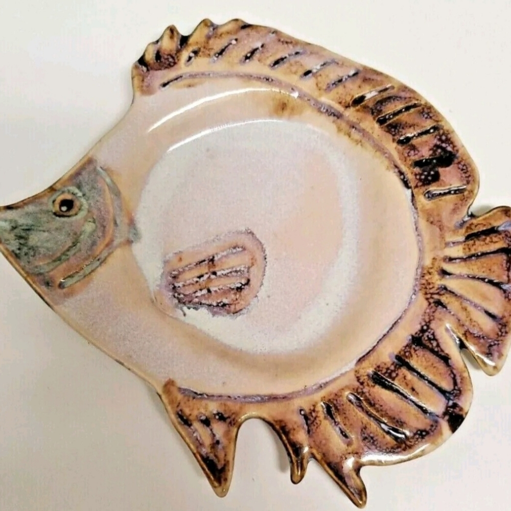 Pastel Glaze Pottery Fish Sculpture by Huntley Unique Handmade Art ,Signed  1991